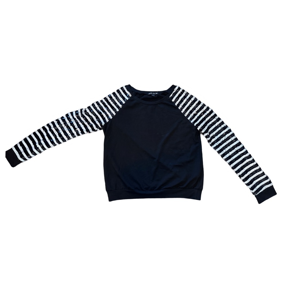 DOUBLE ZERO Black and White Striped Sleeve Sweatshirt